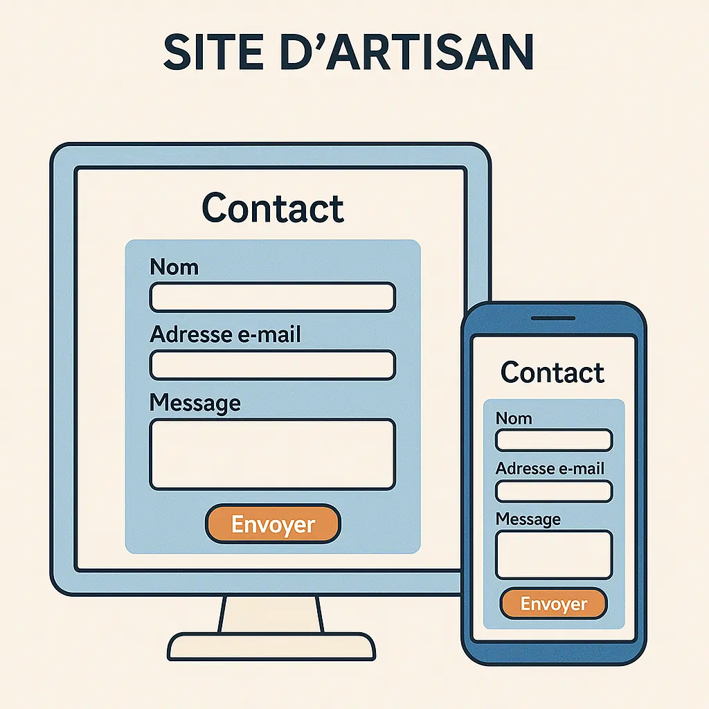 Formulaire de contact intégré à un site vitrine professionnel pour artisan