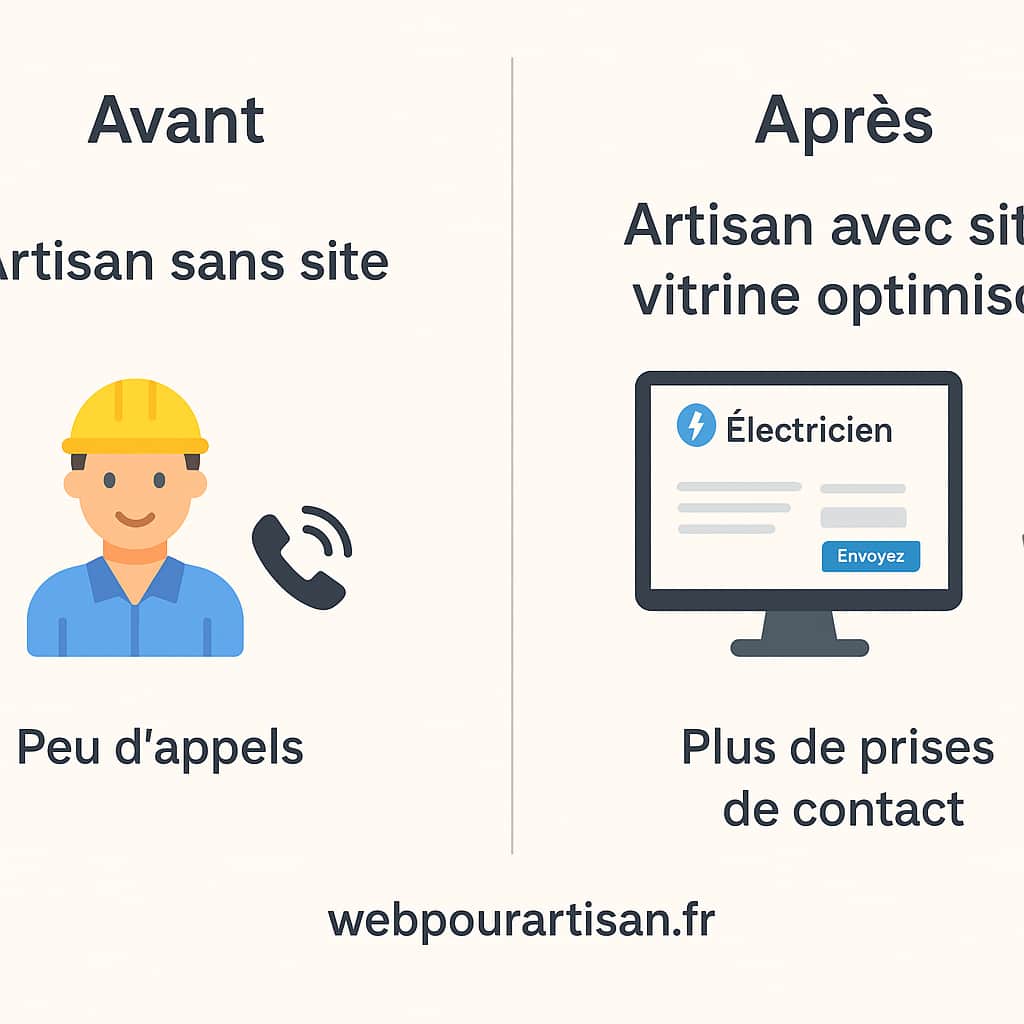 Comparaison artisan sans site vs avec site vitrine optimisé pour Google et la conversion