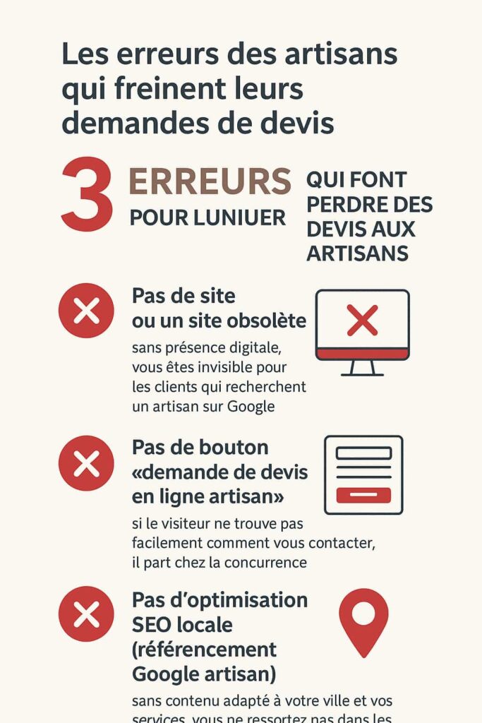 Erreurs fréquentes des artisans en ligne – pas de site, pas de bouton devis, pas d’optimisation SEO locale